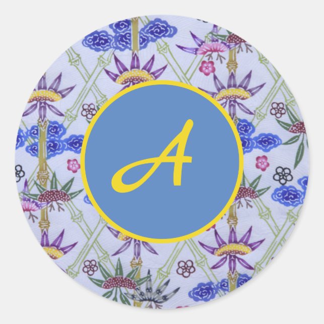 KUSTOM ERSTE RUNDSTÜCKE MIT BLUE FLOWERKEN RUNDER AUFKLEBER (Vorderseite)