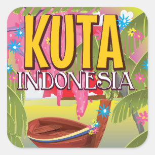 Kuta Indonesia Reiseplakat Quadratischer Aufkleber