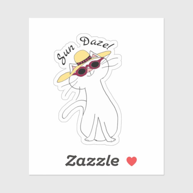 Kute Kitty White Cat, Strohhut, Sonnenbrille, Sun Aufkleber (Blatt)