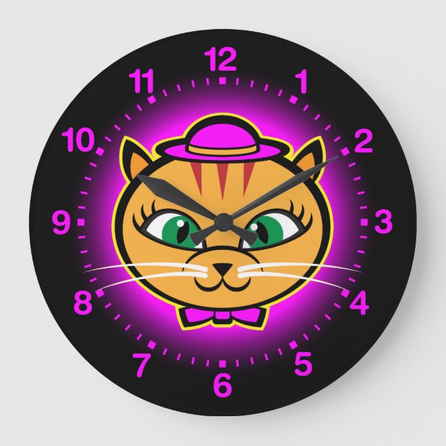 Kutey Kat, die lila Band-Wanduhr eines Kindes Große Wanduhr (Vorderseite)