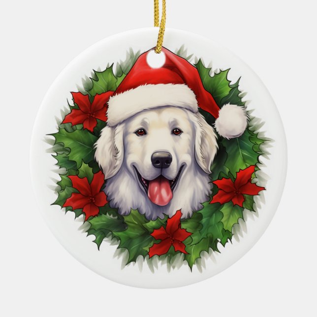 Kuvasz Christmas Wreath Keramik Ornament (Vorne)