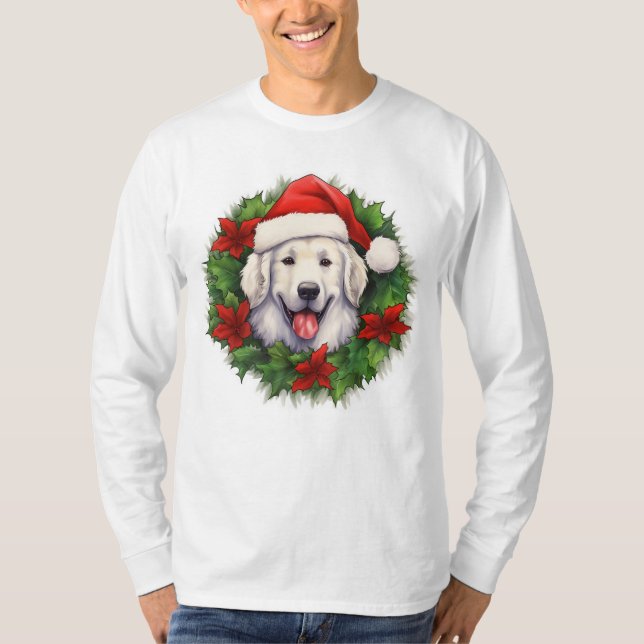 Kuvasz Christmas Wreath T-Shirt (Vorderseite)