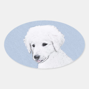 Kuvasz-Malerei - Niedliche Original Hunde-Kunst Ovaler Aufkleber