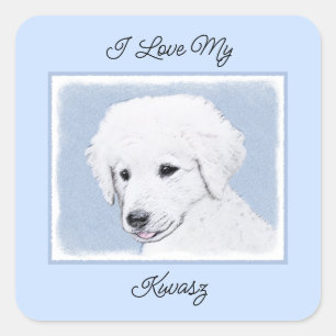 Kuvasz-Malerei - Niedliche Original Hunde-Kunst Quadratischer Aufkleber