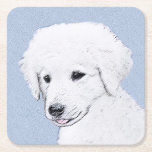 Kuvasz-Malerei - Niedliche Original Hunde-Kunst Rechteckiger Pappuntersetzer