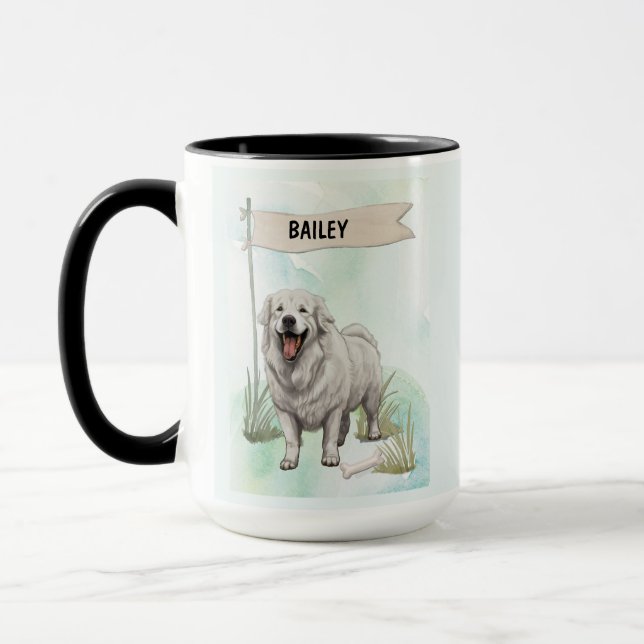 Kuvasz Watercolor Personalized Dog Tasse (Links)