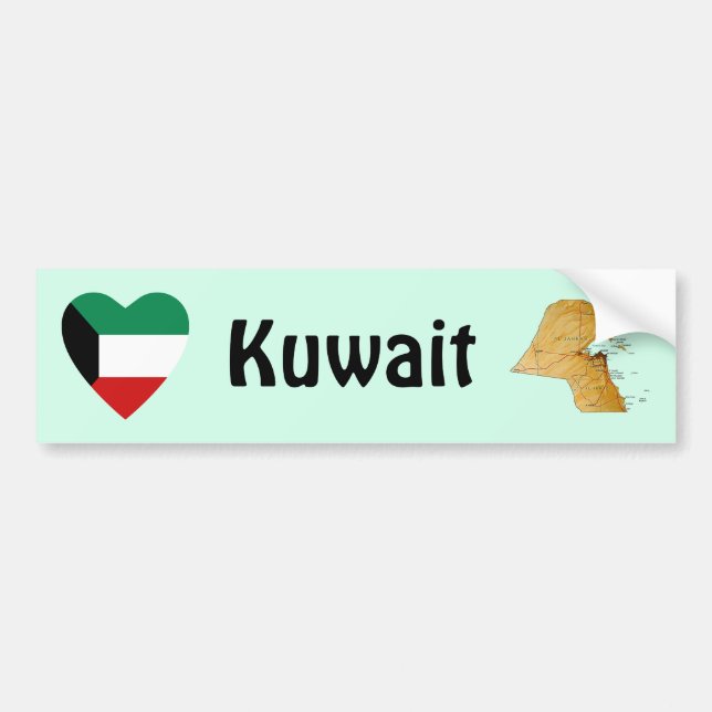 Kuwait Flag Heart + Map Autoaufkleber (Vorne)
