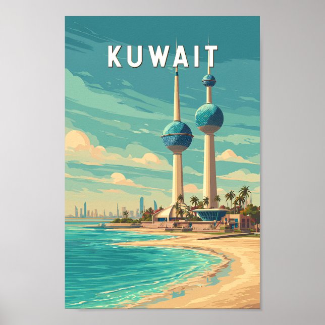 Kuwait Illustration Travel Art Vintage Poster (Vorne)