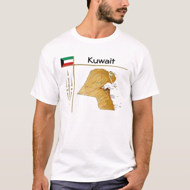 Kuwait Karte + Flagge + T - Shirt (Vorderseite)