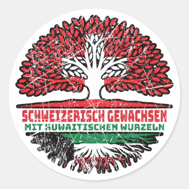 Kuwait Kuwaitisch Schweizer Schweiz Baum Wurzel Runder Aufkleber (Vorderseite)