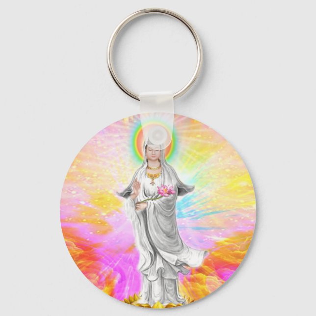 Kwan Yin Die Göttin des Mitgefühls mit rosa Schlüsselanhänger (Vorderseite)