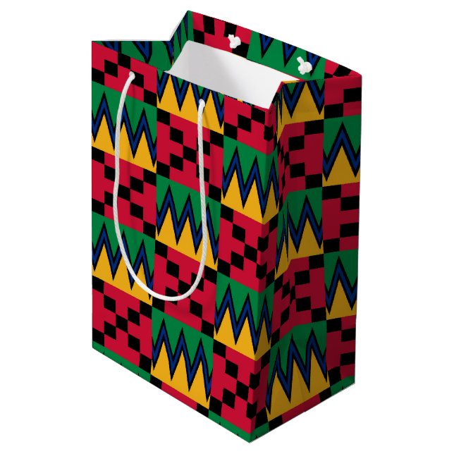 Kwanzaa African Geometric Print (4) Mittlere Geschenktüte (Rückseite Schrägansicht)