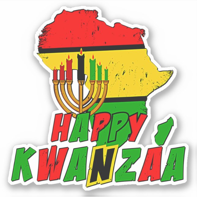 Kwanzaa African Map 7Candles, Kiss Cut Aufkleber (Vorderseite)