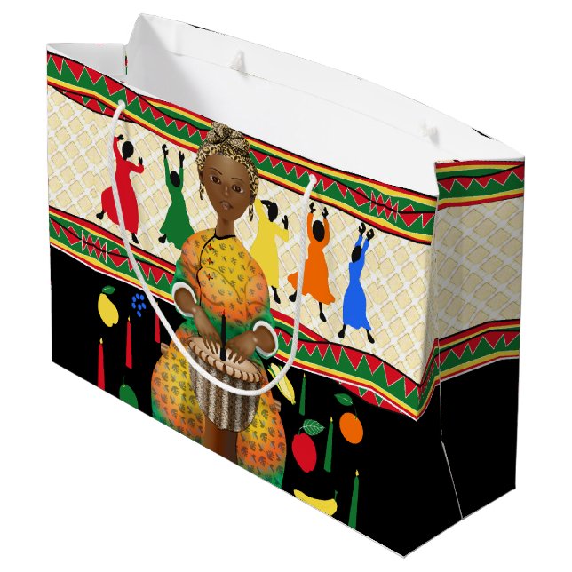 Kwanzaa American Holiday Große Geschenktüte (Rückseite Schrägansicht)