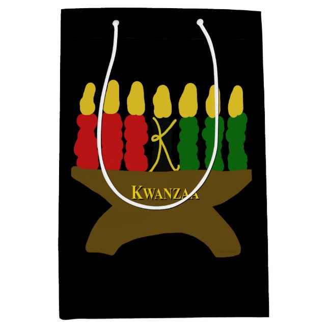 Kwanzaa Art Design Gelber Text Mittlere Geschenktüte (Vorderseite)