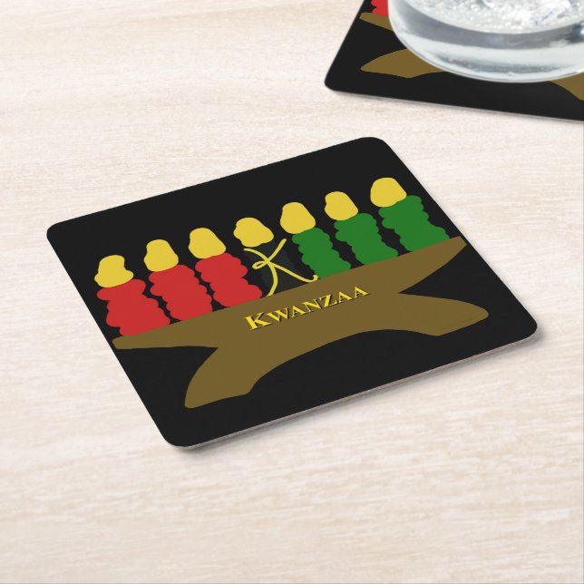 Kwanzaa Art Design Gelber Text Rechteckiger Pappuntersetzer (angewinkelt)