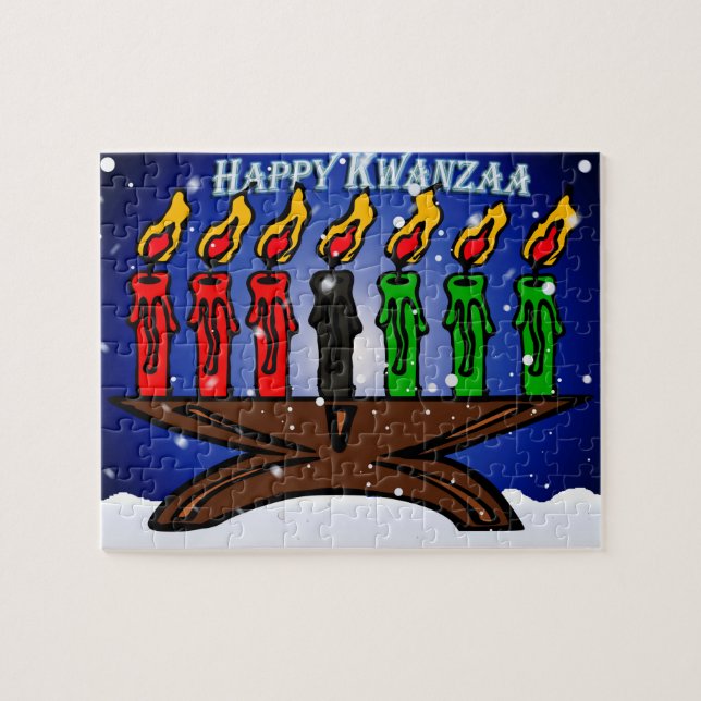 Kwanzaa Candle Kinara mit Schnee und Gruß (Horizontal)