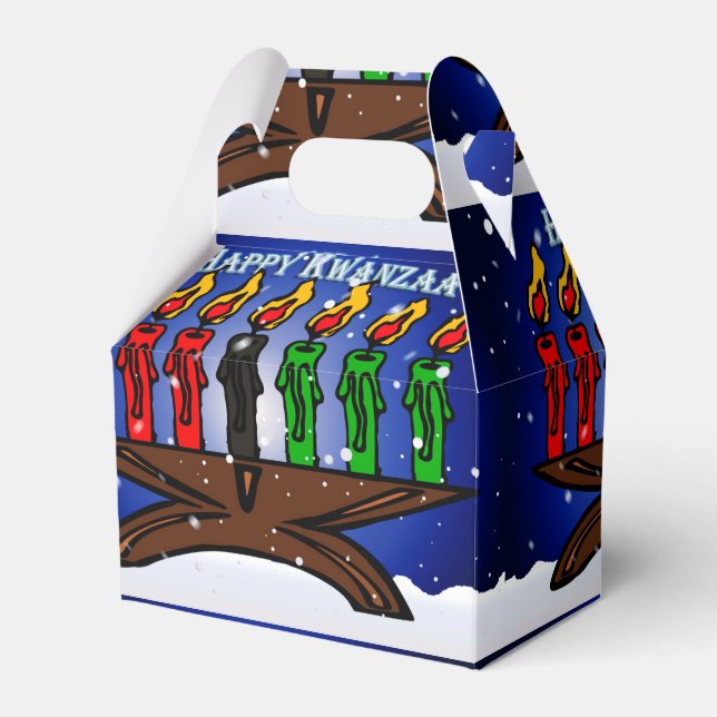 Kwanzaa Candle Kinara mit Schnee und Gruß Geschenkschachtel (Vorderseite)
