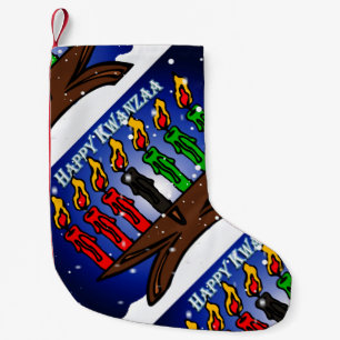 Kwanzaa Candle Kinara mit Schnee und Gruß Kleiner Weihnachtsstrumpf