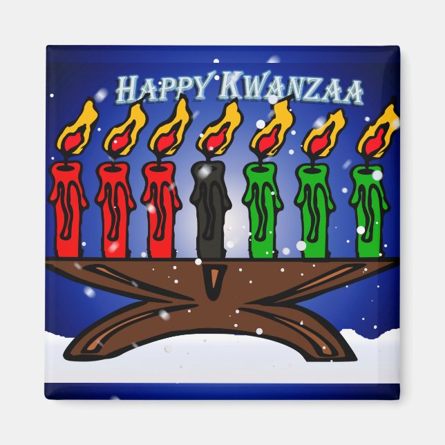 Kwanzaa Candle Kinara mit Schnee und Gruß Magnet (Vorne)