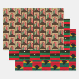 Kwanzaa Candles Africa Map Artisan Crochet Print Geschenkpapier Set
