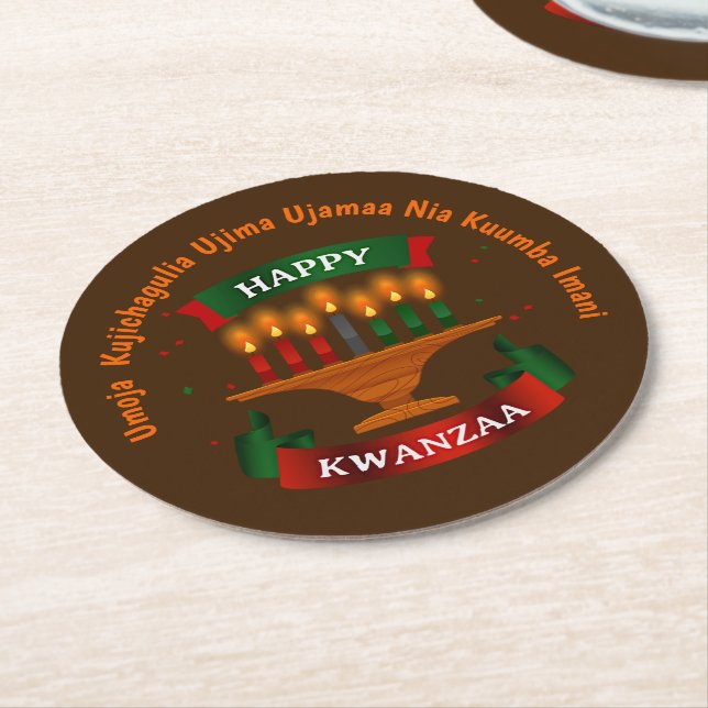 Kwanzaa Candles Red Black Green 7 Principles Squa Runder Pappuntersetzer (Angewinkelt)