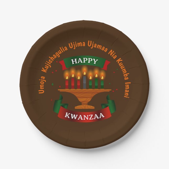 Kwanzaa Candles Red Black Green 7 Prinzipien 7" Pappteller (Vorderseite)