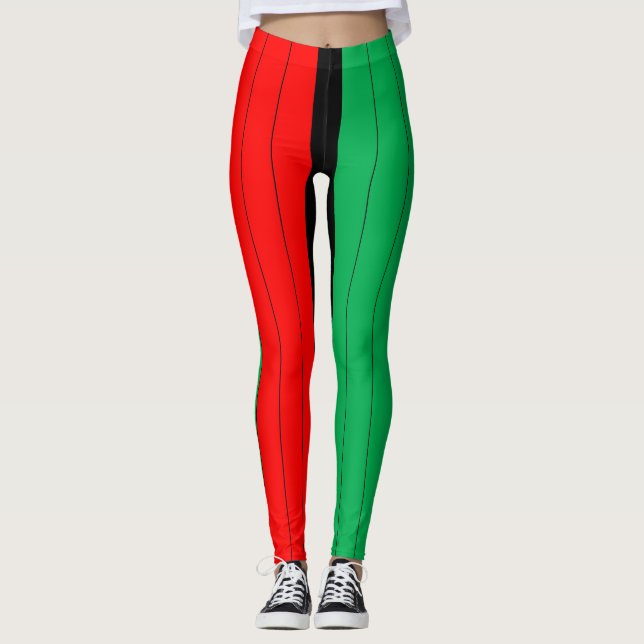 Kwanzaa Colors Red Black Green Stripes Pattern Leggings (Vorderseite)