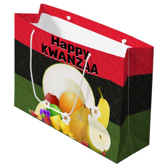 Kwanzaa Fruit Cornucopia Große Geschenktüte (Vorderseite Schrägansicht)
