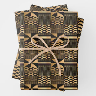 Kwanzaa Kente Print (Schwarz/Gold) Geschenkpapier Set