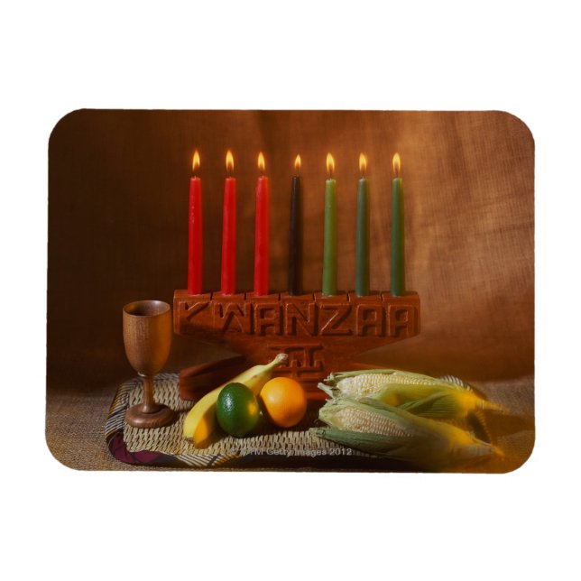 Kwanzaa-Kerzen und Lebensmittel Magnet (Horizontal)