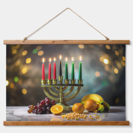 KWANZAA - KINARA -  WANDTEPPICH MIT HOLZRAHMEN