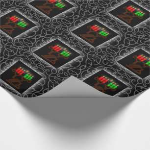Kwanzaa Lit Kinara Kerzen mit Schwarz und Silber Geschenkpapier