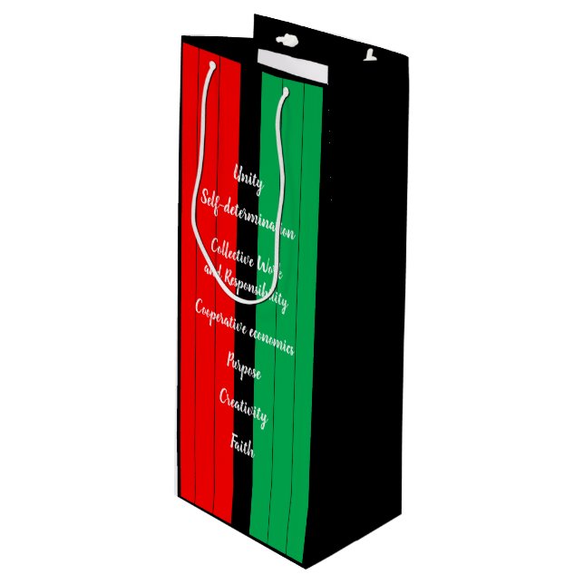 Kwanzaa Principles Red Black Green Stripes Pattern Geschenktüte Für Weinflaschen (Vorderseite Schrägansicht)