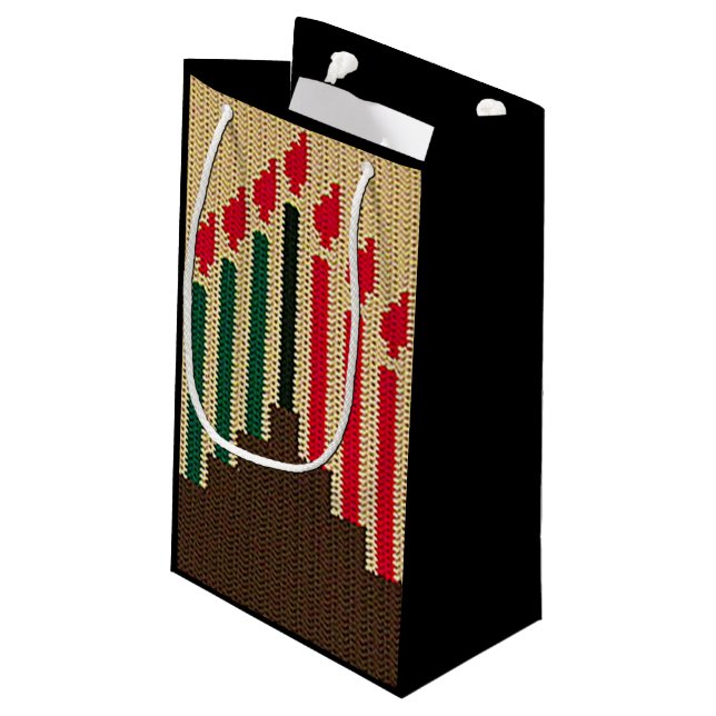 Kwanzaa Red Black Green Crochet Print Kleine Geschenktüte (Rückseite Schrägansicht)