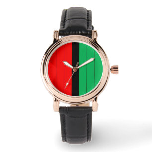 Kwanzaa Red Black Green Kinara Striptes Muster Armbanduhr