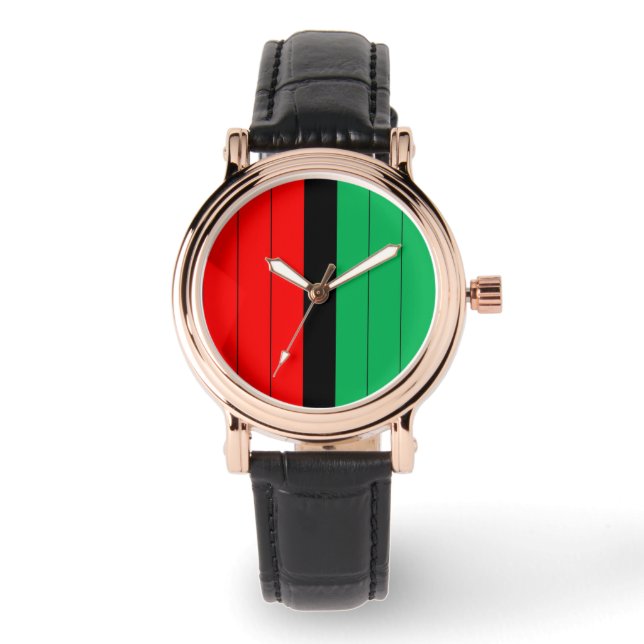 Kwanzaa Red Black Green Kinara Striptes Muster Armbanduhr (Vorderseite)
