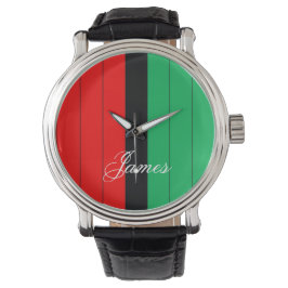 Kwanzaa Red Black Green Kinara Striptes Muster Armbanduhr