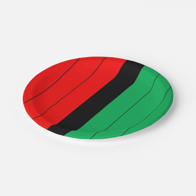 Kwanzaa Red Black Green Kinara Striptes Muster Pappteller (Schrägansicht)