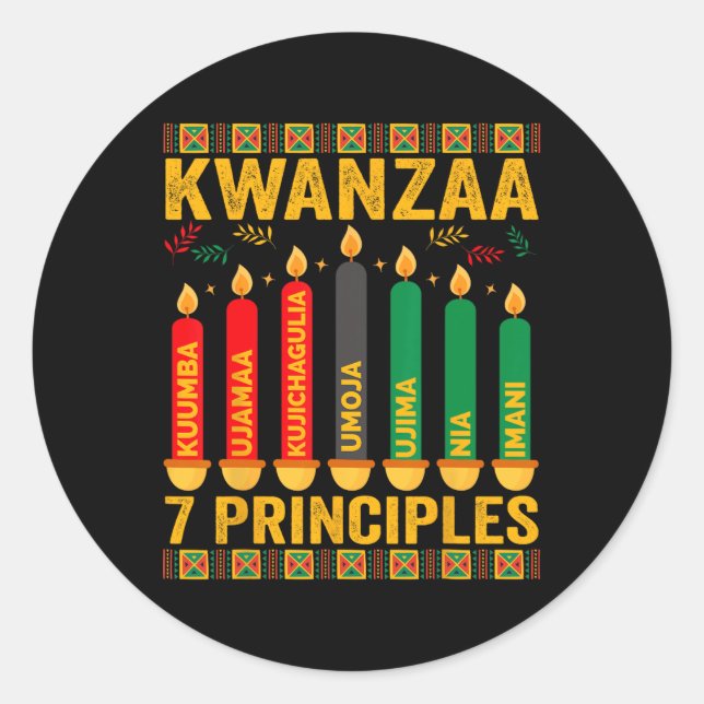 Kwanzaa Sieben Prinzipien Kerzen Männer Frauen Kwa Runder Aufkleber (Vorderseite)