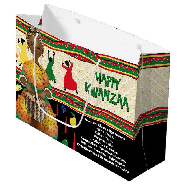 Kwanzaa Sieben Prinzipien Urlaub Große Geschenktüte (Vorderseite Schrägansicht)