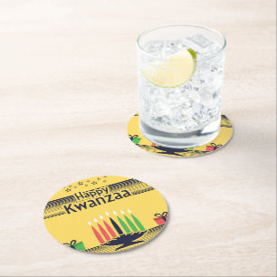 Kwanzaa Yellow Runder Pappuntersetzer