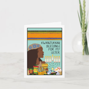 Kwanzukka für Schwester mit Menorah Symbole Gesche Karte