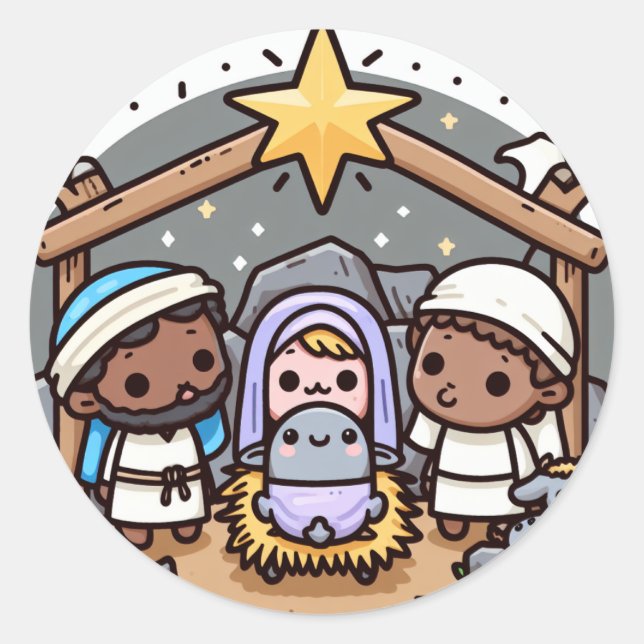 Kwazii Nativity-Szene Runder Aufkleber (Vorderseite)