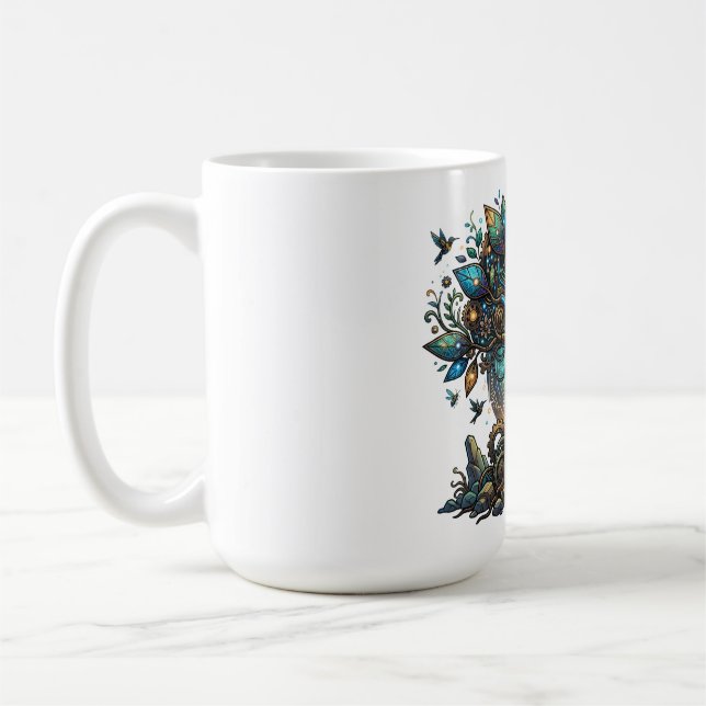 Kybernetischer Baum des Lebens Kosmischer Steampun Kaffeetasse (Links)