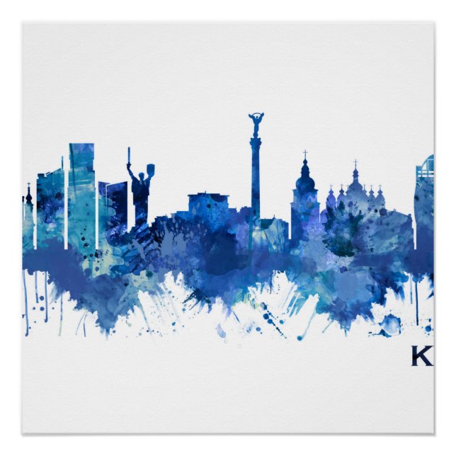 Kyiv Ukraine Skyline Blue Poster (Vorderseite)