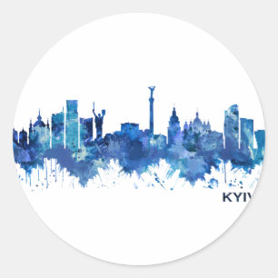 Kyiv Ukraine Skyline Blue Runder Aufkleber