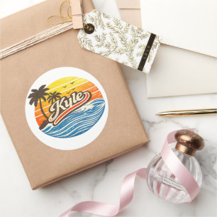 Kyle Retro-Sonnenuntergangs-Name-Design Runder Aufkleber