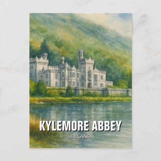 Kylemore Abbey Ireland Watercolor Postkarte (Vorderseite)