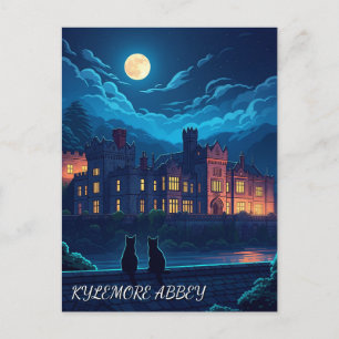 Kylemore Abbey Irland Katzen in der Nacht Postkarte